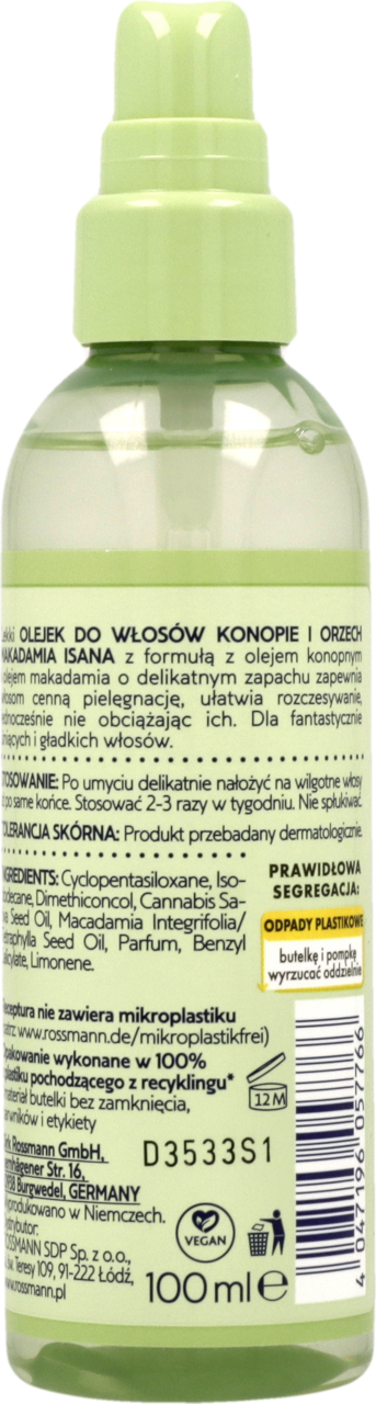 ISANA Olejek do włosów, Konopie i Orzech Makadamia