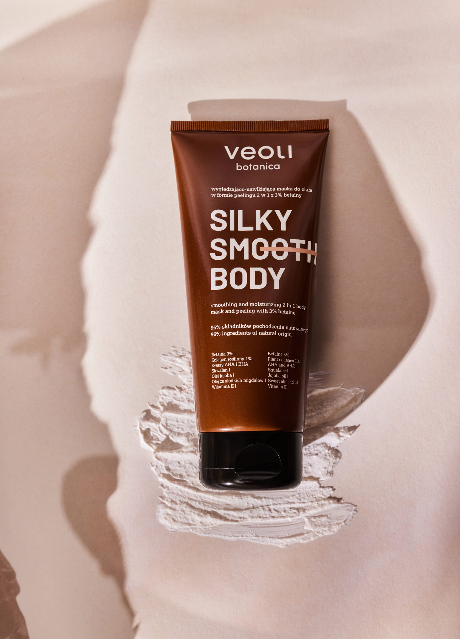 Wygładzająco-nawilżająca maska do ciała w formie peelingu 2 w 1 z 3% betainy SILKY SMOOTH BODY