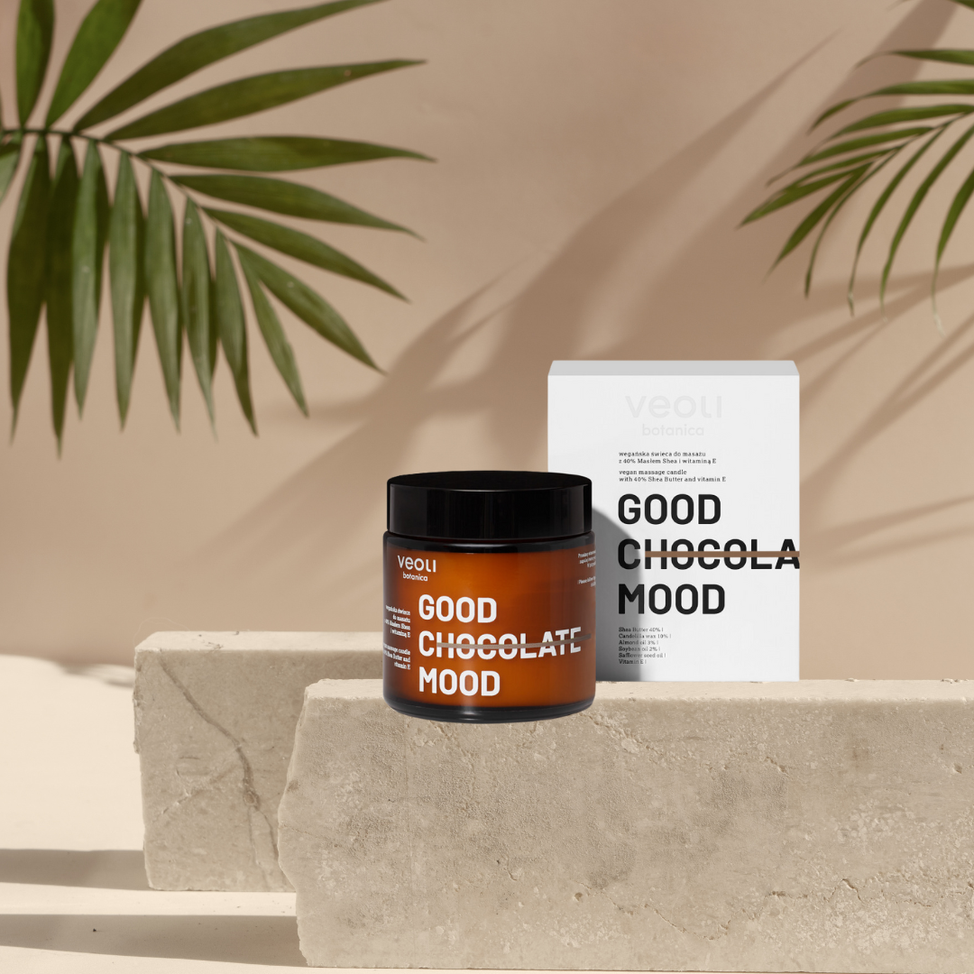 Wegańska świeca do masażu z 40% masłem Shea i witaminą E GOOD CHOCOLATE MOOD