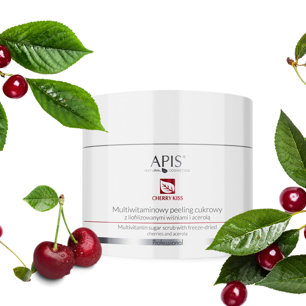 CHERRY KISS Multiwitaminowy peeling cukrowy z liofilizowanymi wiśniami i acerolą