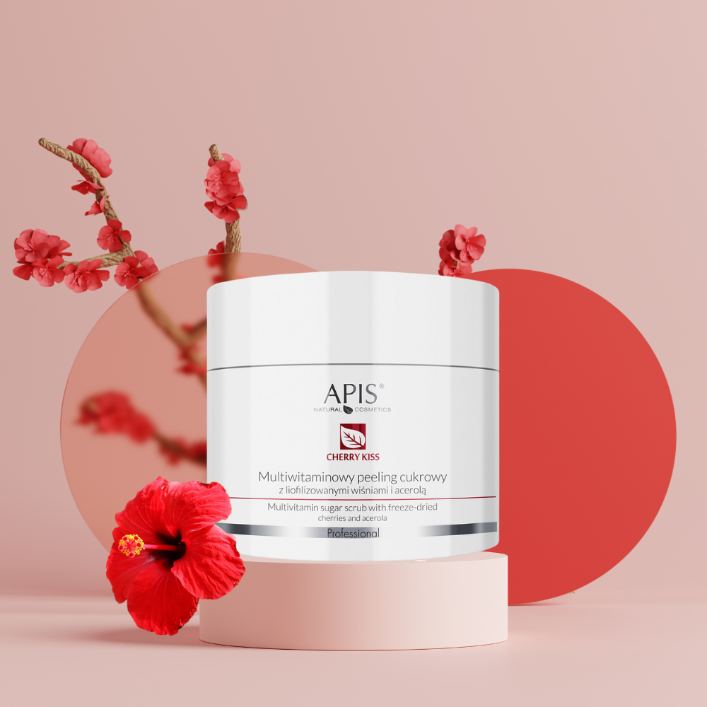 CHERRY KISS Multiwitaminowy peeling cukrowy z liofilizowanymi wiśniami i acerolą