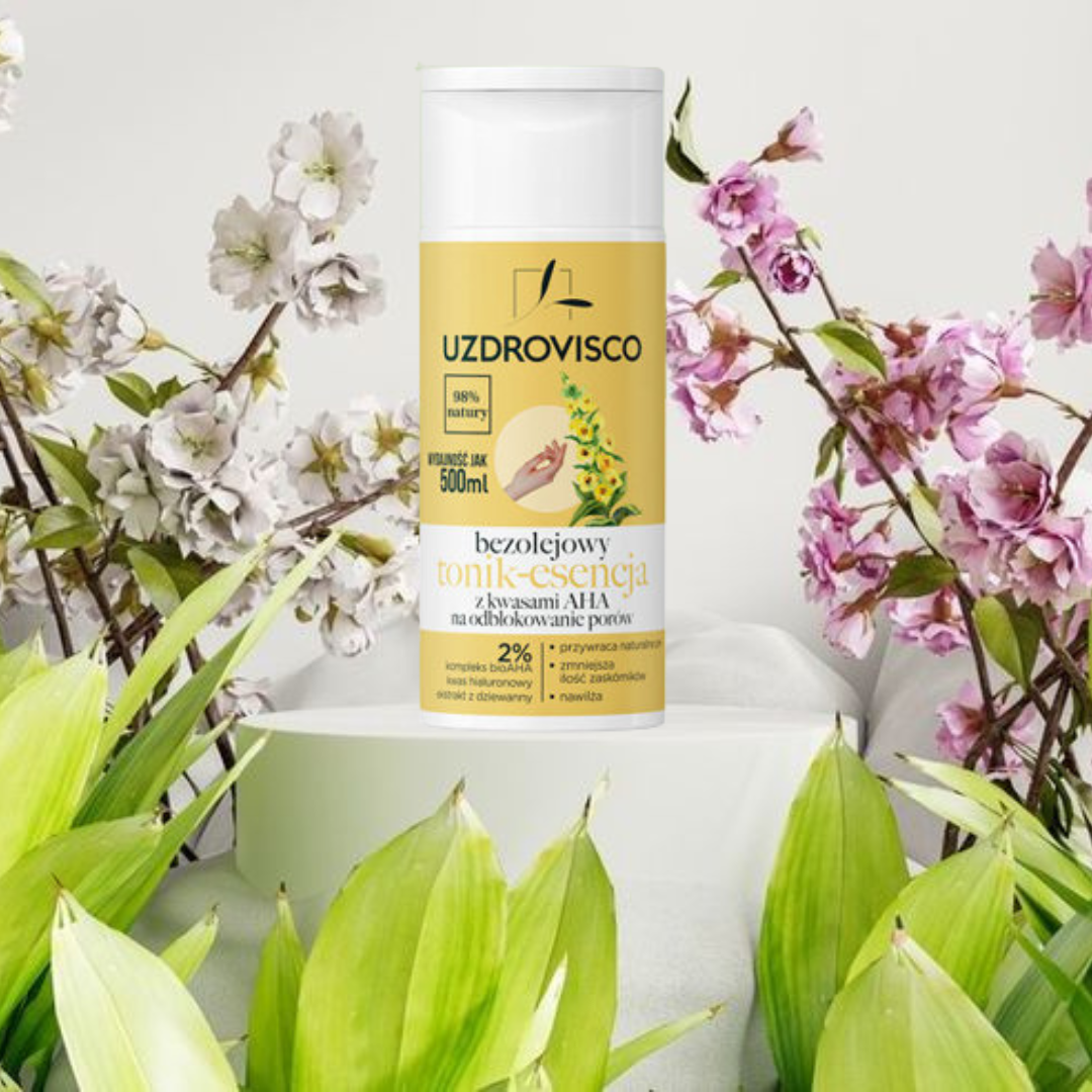 Bezolejowy tonik-esencja z kwasami AHA na odblokowanie porów