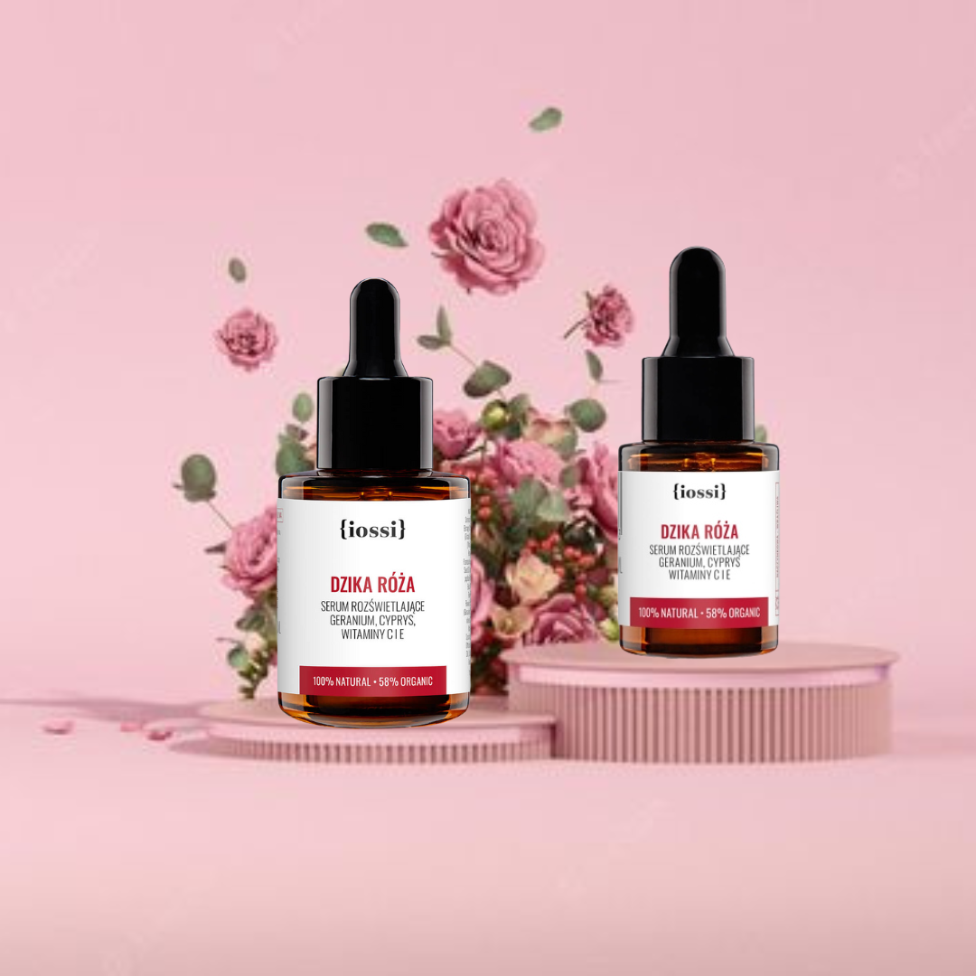 Dzika Róża. Serum rozświetlające. Geranium, cyprys, witaminy C i E