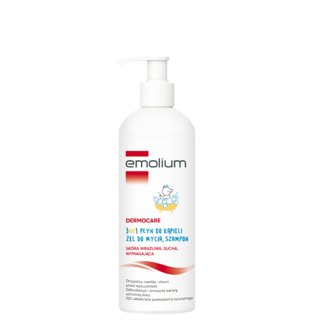 EMOLIUM DERMOCARE 3W1 PŁYN DO KĄPIELI, ŻEL DO MYCIA, SZAMPON