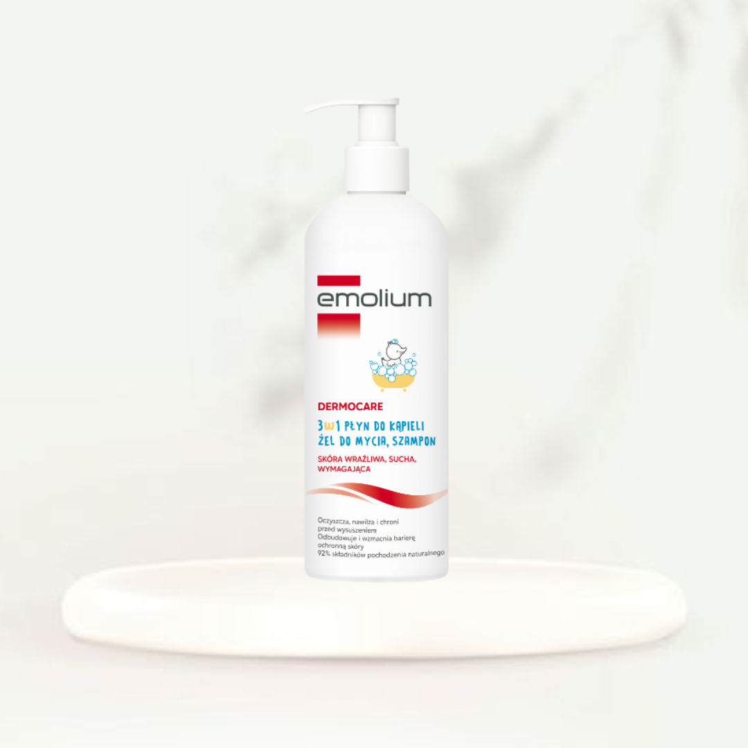 EMOLIUM DERMOCARE 3W1 PŁYN DO KĄPIELI, ŻEL DO MYCIA, SZAMPON