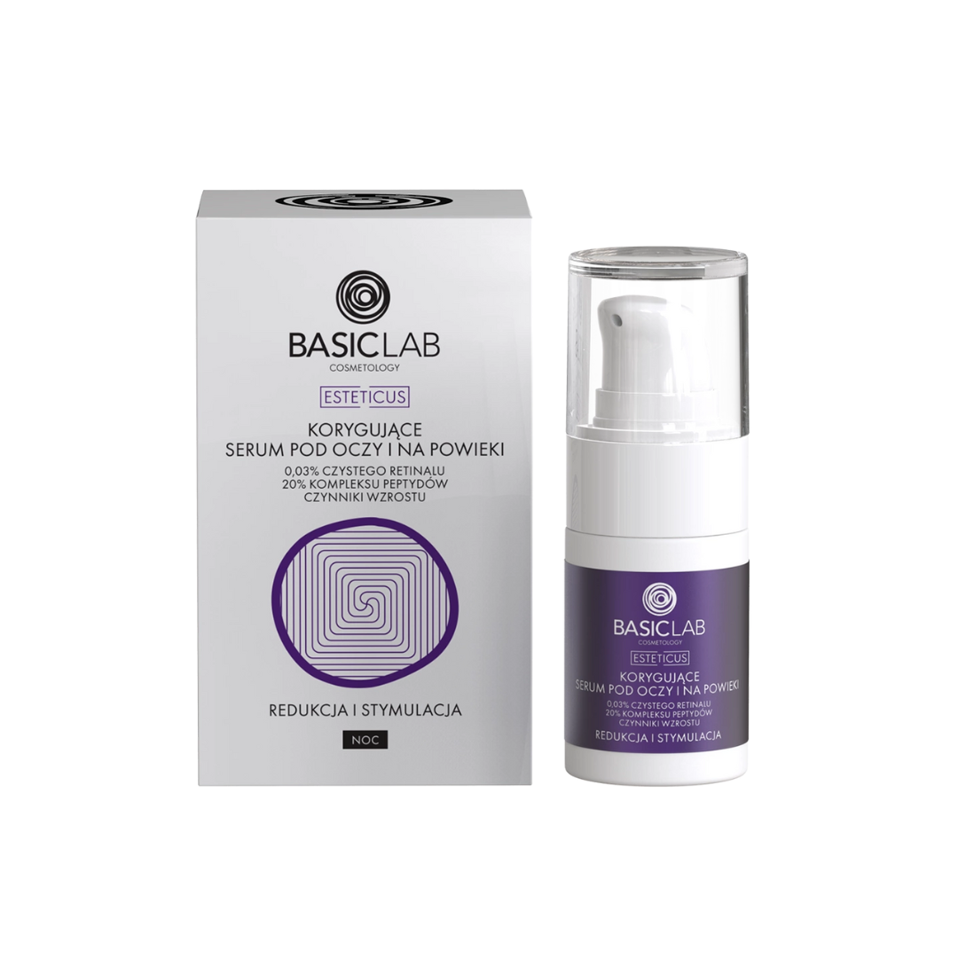 Korygujące serum pod oczy z retinalem 0,03%, 20% kompleksem peptydów i czynnikami wzrostu, Redukcja i Stymulacja
