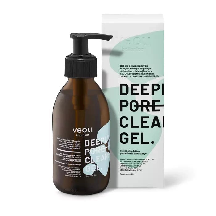 Głęboko oczyszczający żel do mycia twarzy z aktywnym ekstraktem z zielonej herbaty z EGCG, prebiotykiem z cykorii i agawy i ALPAFLOR® ALP®-SEBUM DEEPLY PORE CLEANSING GEL