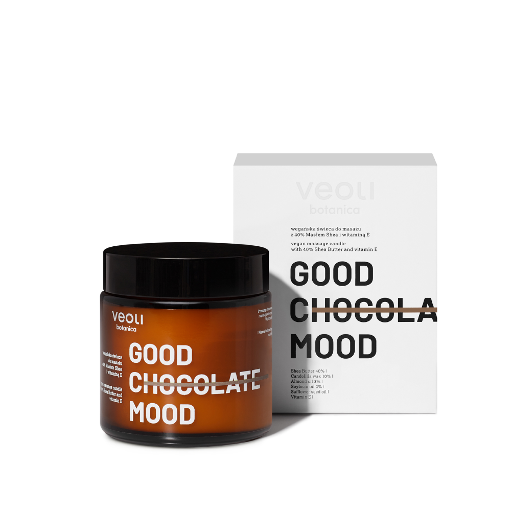 Wegańska świeca do masażu z 40% masłem Shea i witaminą E GOOD CHOCOLATE MOOD