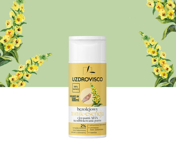 Bezolejowy tonik-esencja z kwasami AHA na odblokowanie porów